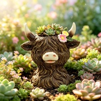 Figurine en résine tête de vache des Highlands mignonne, motif animal de dessin animé, pour décoration de table et rangement d'objets de petite taille
