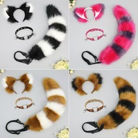Ensemble Oreilles et Queue de Renard en Fausse Fourrure, Bandeau Cosplay, Collier Ras-du-Cou, Kit Oreilles et Queue d'Animal pour Fête d'Halloween, Accessoire de Déguisement