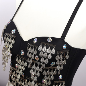 Vente en gros de <span class=keywords><strong>perles</strong></span> à paillettes noires, Bustier élégant et bon marché, Corsets courts avec bretelles - Product Image 4