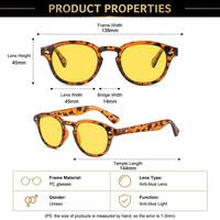 Lunettes anti-lumière bleue unisexe Sunray rétro rondes en PC noir brillant avec monture intégrale, verres teintés jaunes et rivets argentés en forme de diamant, OEM