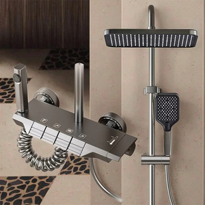 Robinet de douche mural thermostatique <span class=keywords><strong>à</strong></span> poignée unique en aluminium avec pomme de douche pluie pour appartement et <span class=keywords><strong>hôtel</strong></span> - Product Image 3