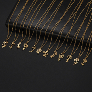 MC702 Vente en gros Acier inoxydable Plaqué or 18 ct Cadeaux d'anniversaire Bijoux floraux 12 mois Collier pendentif fleur de naissance Marguerite Rose - Product Image 1