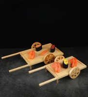 Chariot à sushi en bois de bambou créatif, plateau sculpté au design laqué, style classique portable, réutilisable, multifonctionnel pour boissons et aliments