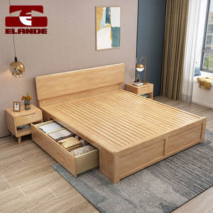 Cama Doble de Madera Maciza de Estilo Nórdico Moderno al por Mayor, Precio de Fábrica, Muebles de <span class=keywords><strong>Dormitorio</strong></span>, Cama Matrimonial - Product Image 5
