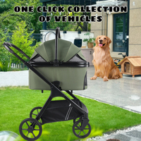 Poussette de luxe pliable et légère verte pour chat et chien avec fermeture éclair, pare-soleil réglable, cadre en aluminium détachable pour les voyages et le jogging