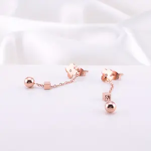 New Fashion 2023 Wholesale Stainless Steel Rose Gold Flower Tassel Earrings Jewelry For Women