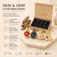 Huile Essentielle d'Attar d'Oud 100% Pure 3ml, Flacon Porte-clés Floral Émaillé avec Applicateur en Verre, Aromathérapie Orientale Boisée