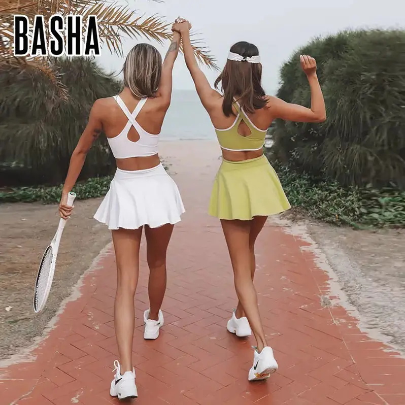 BASHAsports New Arrival Yoga Straps Dress And Shorts Two Piece Set Women Gym Fitness Sexy Clothes Golf Tennis Wear For Girls