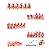 30 faux ongles gothiques d'Halloween à presser, motif araignée 3D, toile d'araignée, goutte de sang, ovales, pointes d'ongles artificielles ovales effet goutte de sang