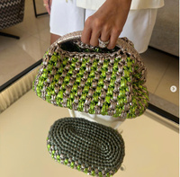 Sac de shopping tendance pour femme en métal et paille, broderie de haute qualité, design de lettres, été 2025