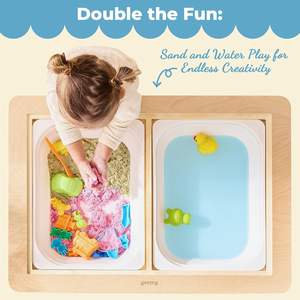 <span class=keywords><strong>Tavolo</strong></span> Sensoriale per Bambini 1-3 Anni, Set <span class=keywords><strong>Tavolo</strong></span> e Sedia in Legno con Pannelli Reversibili e 2 Contenitori per Sabbia - Product Image 3