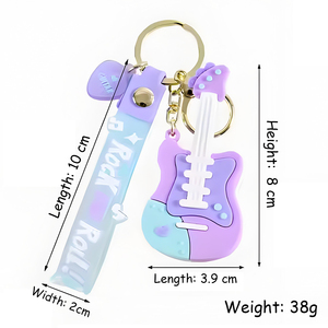 Porte-clés en PVC souple, design guitare mignon et tendance, style macaron, objets décoratifs instrument de musique, vente en gros - Product Image 6