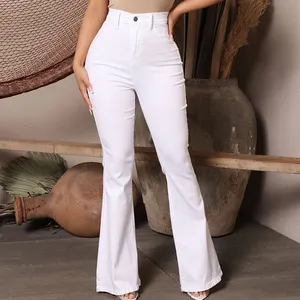 NVFelix nuove donne alla moda svasate Jeans elasticizzati Denim a gamba larga con fondo a campana Jeans Skinny Bootcut bianchi