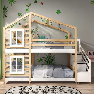 Кровать в стиле натурального дерева и белая детская каюта двуспальная двухъярусная кровать с выдвижным ящиком, сертификат EN474 - Product Image 1