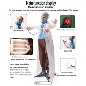 Grande Décoration Animée d'Halloween : Zombie Docteur Fantôme Électrique Lumineux et Balançant sur Pied, Ornement Animatronique - Product Image 4