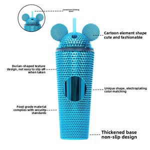 Tazza da viaggio da stadio in plastica a doppia parete con coperchio in paglia per bambini e ritorno a scuola - Product Image 3