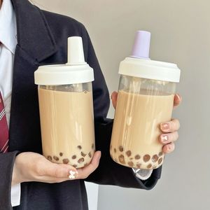 Milk Tea <b>Plastic</b> <b>Cup</b> Large Capacity Heat Resistant Portable With Thickened Straw For Students - Product Image 3