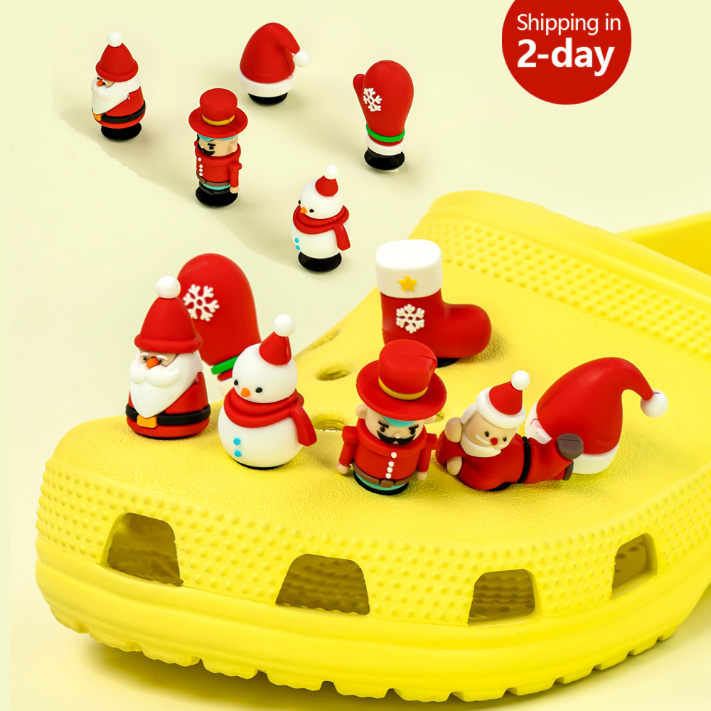 2025 Festive 3D Red Cartoon Character Shoe Charms Christmas Snow Man Funny Pendants Shoe Charms for Holiday Decoration Fujian