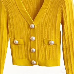 <span class=keywords><strong>Cardigan</strong></span> Corto <span class=keywords><strong>Slim</strong></span> con Scollo a V in Maglia per l'Autunno, Cappotto Casual da Ufficio Monopetto Aderente per Donne - Product Image 3