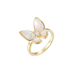 My Muyu Natural Seashell Butterfly Ring Gold Plated Open Design Bezel Setting Everyday Wear Pearl Rings - Product Image 5