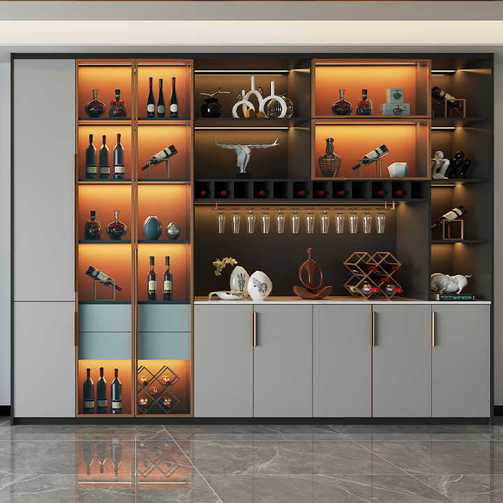 Modern Built-In Wine Cabinet for Living Room - Stylish Bar & Storage  Solution for Dining and Leisure Spaces