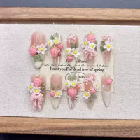 Faux ongles à pression longs faits à la main, motif French manucure rose, taille moyenne, pour femmes, style Nouvel An