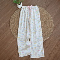 Pantalon de pyjama basique en coton respirant pour l'été/le printemps, l'automne et l'hiver, imprimé chat rose de dessin animé, coupe ample, longueur intégrale, pour la maison