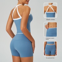 Ensemble de vêtements de yoga pour femmes en 3 pièces, débardeur dos nageur à bordure contrastée, short de cycliste taille haute, leggings, ensemble de vêtements de sport pour la salle de sport