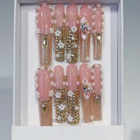 Nouvelle Collection : Faux Ongles Acryliques Extra Longs à Couverture Complète, Faits Main, à Coller (Press-On) avec Colle – Taille XXXL