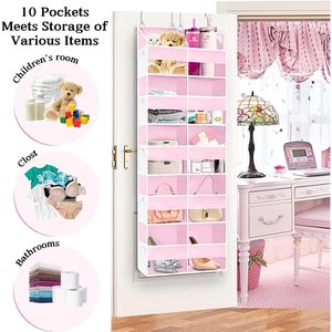 Organisateur rose à suspendre derrière la porte, 10 compartiments, type crochet, pour vêtements, produits pour bébés, rangement mural pour l'organisation - Product Image 3