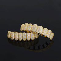 Meiqi Micro-Incrusté Huit Dents Cuivre Zircon Or Dent Socket Grillz Cross-Border Vente en Gros Cool Mode Homme Hip Hop