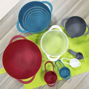 8-Piece Multifunctional Colorful Plastic Baking Tool Set Fruit Vegetable Basket Powder Sieve <b>Measuring</b> <b>Spoon</b> and Cup - Product Image 3