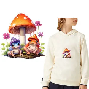 Mushroom House Frog DTF Heat Transfer Iron on Transfer for Clothing Thermal for Clothing Iron On Patches For Clothing.