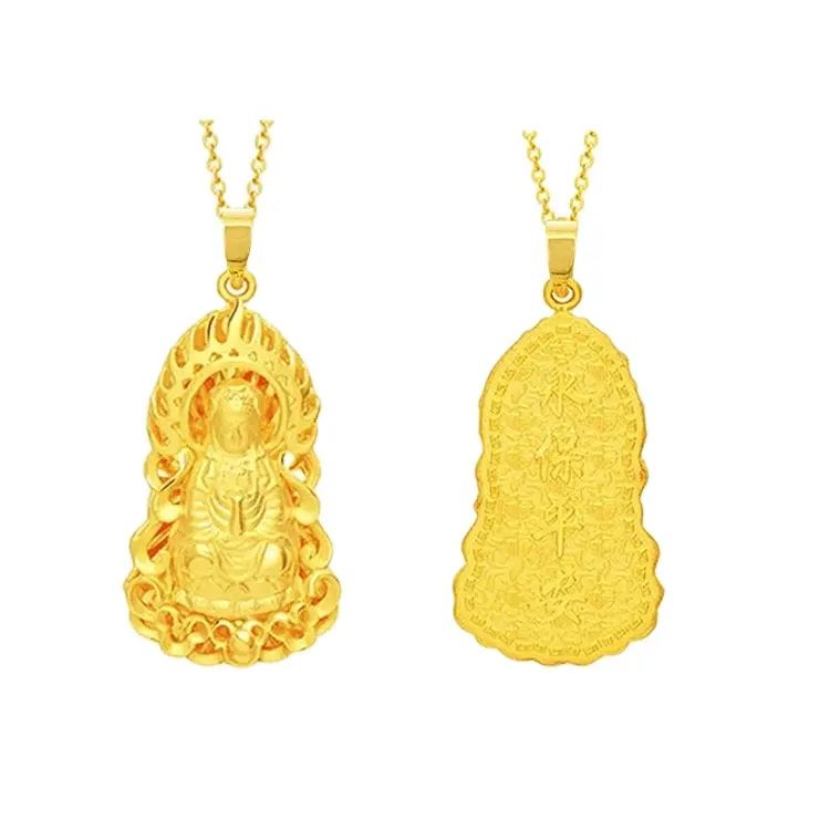 HD0013 rantai gelombang air wanita, kalung rantai klavikula berlapis emas liontin Guanyin