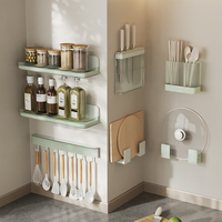 Ensemble d'organisateurs de cuisine en plastique à 5 pièces, à fixer au mur, sans perçage, support adhésif pour épices, porte-couteaux, écologique, gain de place pour les outils
