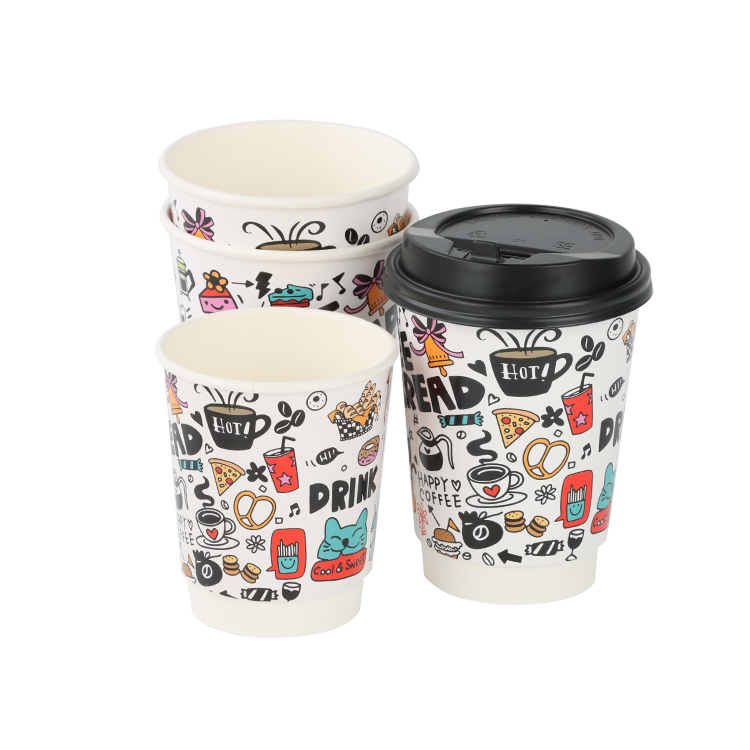Custom Printed Logo Disposable Recycle 6oz 8oz 9oz 10oz 14 Oz 16oz Double Wall Pink Hot Stamping Coffee Paper Cups With Lid
