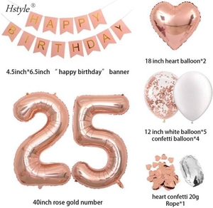 Pancarta de Feliz Cumpleaños, Globos de Número <span class=keywords><strong>25</strong></span> en Oro Rosa, Globos de Confeti en Oro Rosa, Artículos para Fiesta de <span class=keywords><strong>25</strong></span> Cumpleaños SET016 - Product Image 4