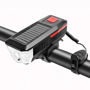 led אור אופני ארוך אור Suppliers-T6 LED ארוך טווח usb טעינה עמיד למים גבוה כוח שמש טעינת צופר אופני אור 3w עם 3 מצבי אור