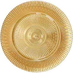 Caricabatterie in vetro per festa nuziale di lusso da 13 pollici con decorazione in cristallo con motivo a strisce dorate - Product Image 1
