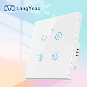 Langyeao EU/UK 1/2/3/4 Gang Wireless Remote Glass Touch Tuya Homekit WiFi Smart Light Switch With App Voice Control