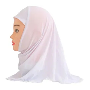 穆斯林女孩儿童头巾伊斯兰围巾披肩无装饰柔软弹力材料2至7岁女孩批发50厘米