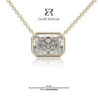 Collar de Plata de Ley 925 Chapado en Oro de 14k con Colgante de Moissanita Radiante VVS de 2ct, Estilo Oriente-Oeste, Joyería Antideslustre para Mujer
