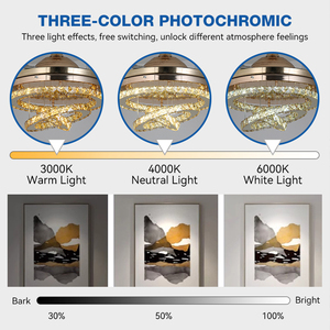 2025 New 42 inch Bạc LED chiếu sáng đèn chùm đèn Mặt dây chuyền trang trí quạt trần Hidden Blades điều khiển từ xa đèn chùm - Product Image 3