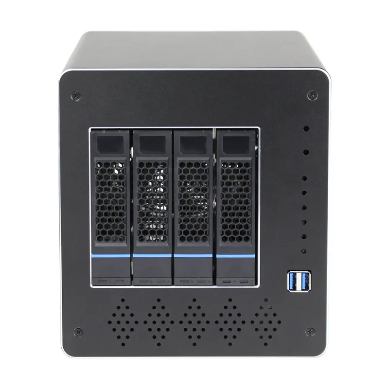 OEM ODM Custom 4Bays Hot Swap Mini Itx Aluminum Network Attached Cloud Storage Tower Nas Server Case With Fans Power Supply