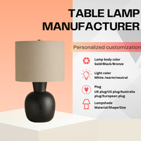 Lampe de table moderne pour usage décoratif Salon Chambre à coucher Bureau Céramique Noir Rond Abat-jour en tissu Éclairage intérieur Lampes LED