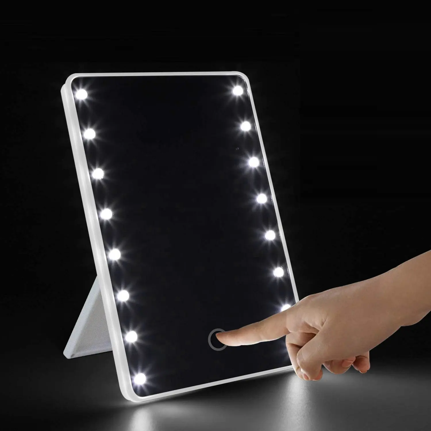 Ningbo Factory 360 Degree Rotation Vanity Light up Makeup Mirrors Touch Switch Cosmetic Mirror Silver Square Plastic Mirror