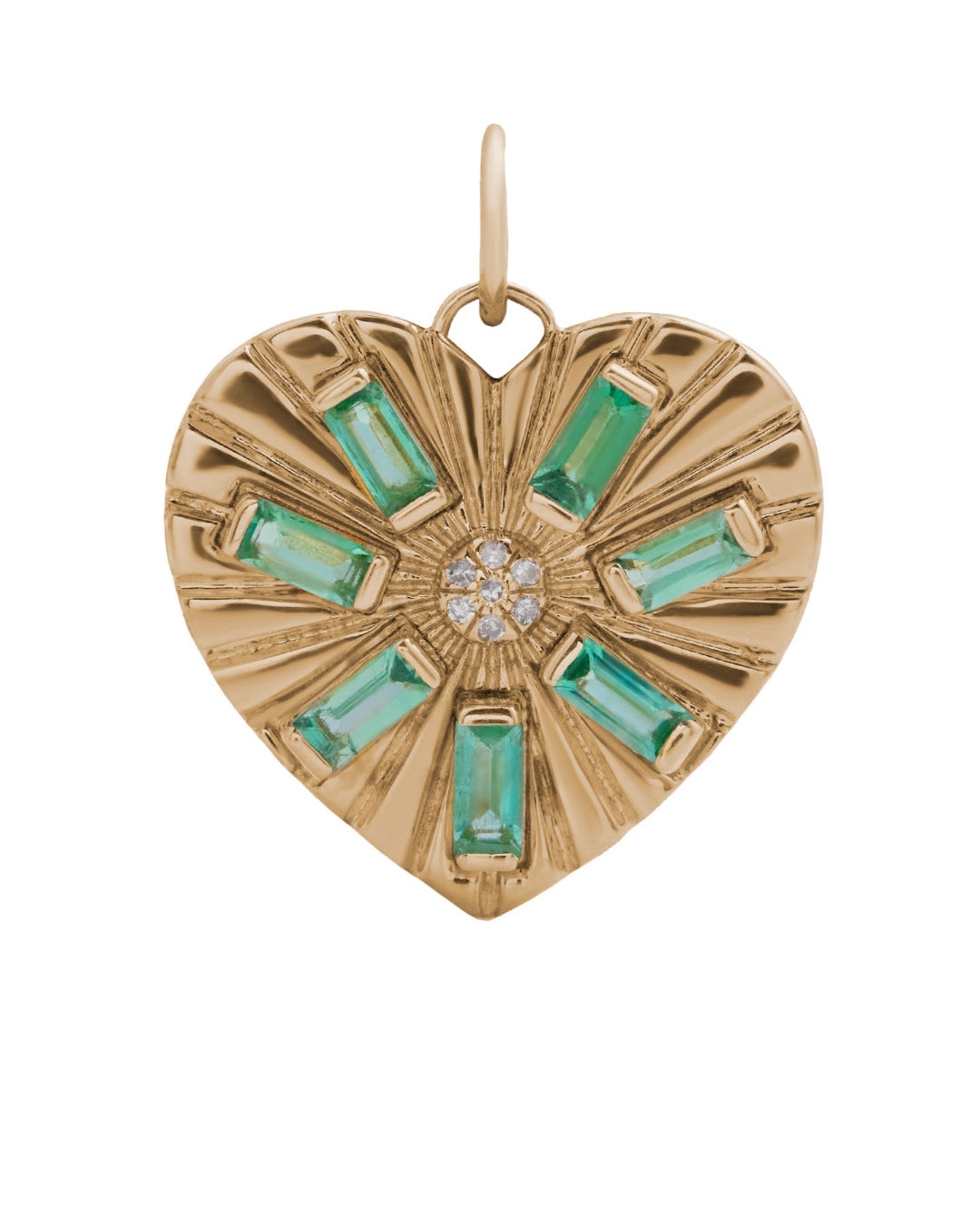 Pendentif en forme de coeur motif soleil émeraude