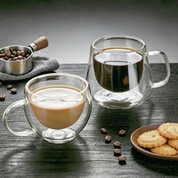 Vente en gros de tasses à café en verre en stock, mugs à latte transparents, verres à café en borosilicate durables avec logo personnalisé pour les cafés