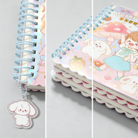 Carnet à spirale carré B6, 80 feuilles, 80 g/m², couverture ondulée, breloque acrylique, 5 motifs, papeterie étudiante Kawaii, vente en gros