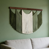 Nouvelle tapisserie murale en coton de style bohème, tissée à la main avec des pompons, décoration murale pour le salon, motif rayé, feuille